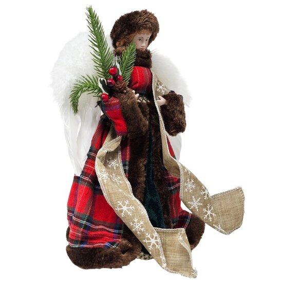 Victorian Country Angel Christmas Tree Red and Green 12" Tree Topper - Picture 3 of 5